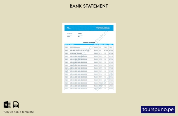 listo para imprimir plantilla de Word (estado de cuenta) del Nigeria Union Bank 